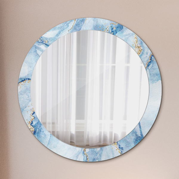 Ronde spiegel met decoratie Blauw goud marmer