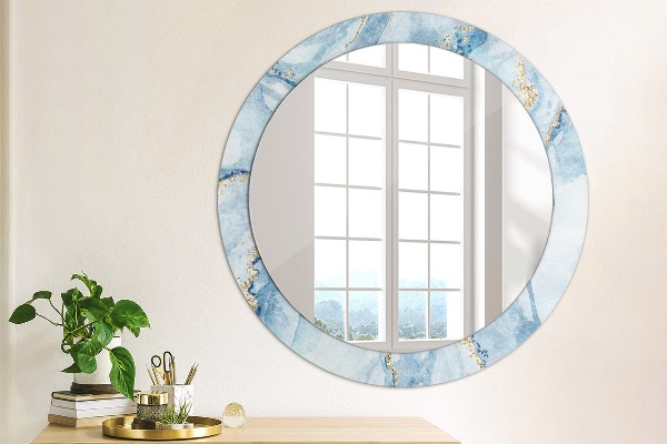 Ronde spiegel met decoratie Blauw goud marmer