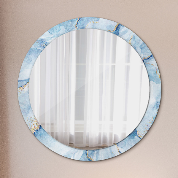 Ronde spiegel met decoratie Blauw goud marmer