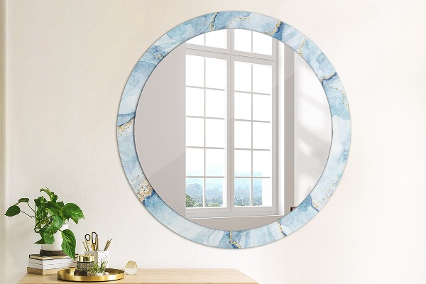 Ronde spiegel met decoratie Blauw goud marmer