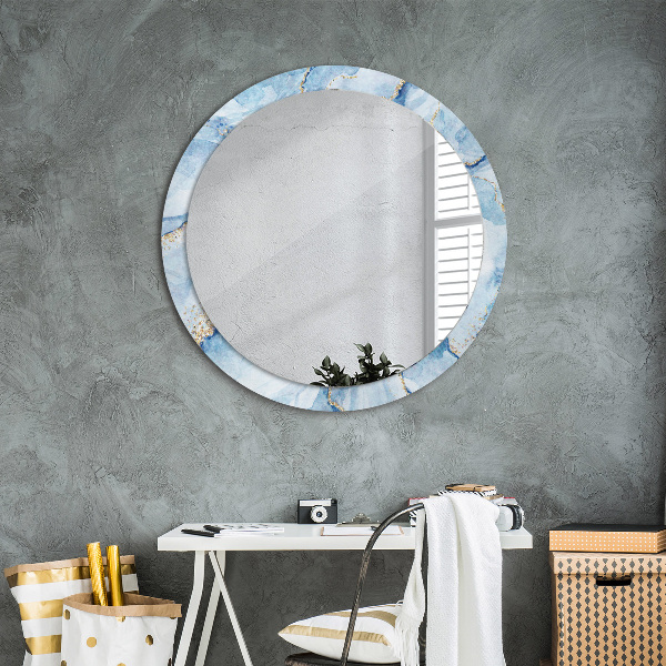 Ronde spiegel met decoratie Blauw goud marmer