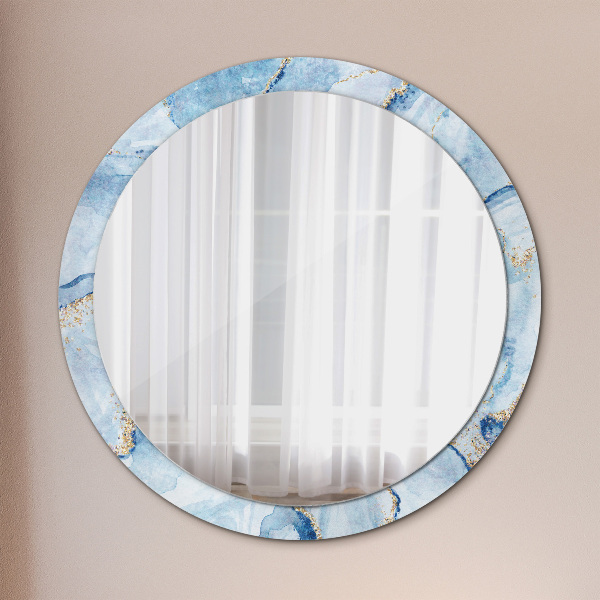 Ronde spiegel met decoratie Blauw goud marmer
