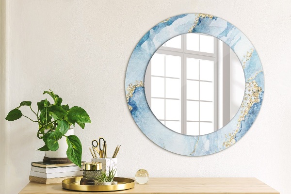 Ronde spiegel met decoratie Blauw goud marmer