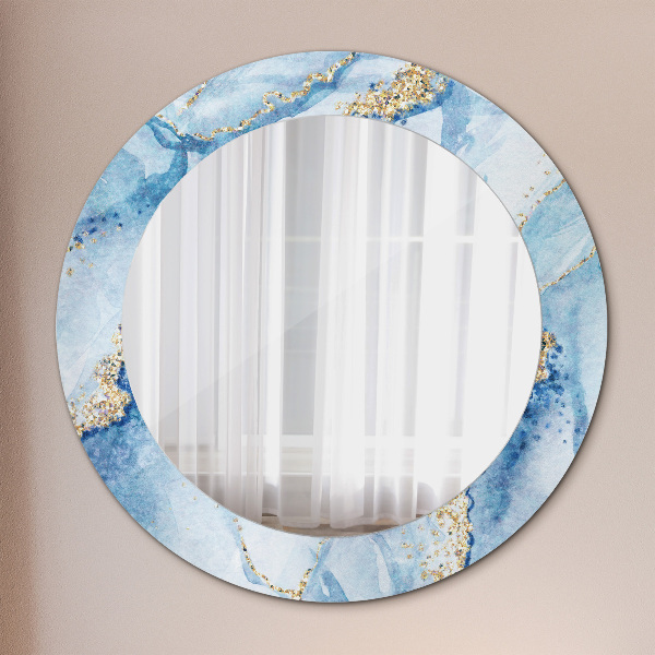 Ronde spiegel met decoratie Blauw goud marmer