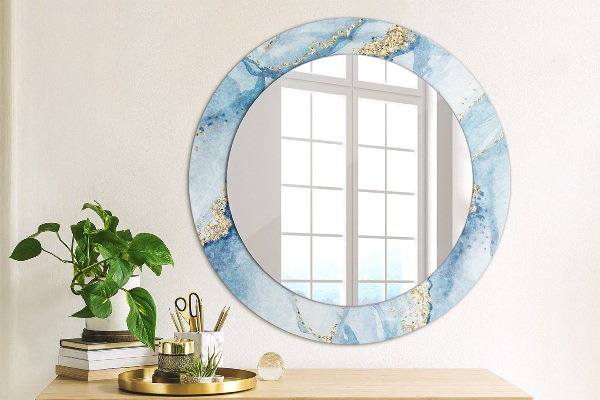 Ronde spiegel met decoratie Blauw goud marmer
