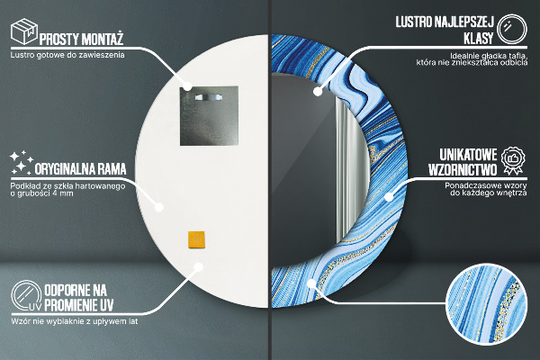 Bedrukte ronde spiegel Blauwe marmering