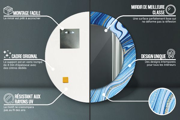 Bedrukte ronde spiegel Blauwe marmering