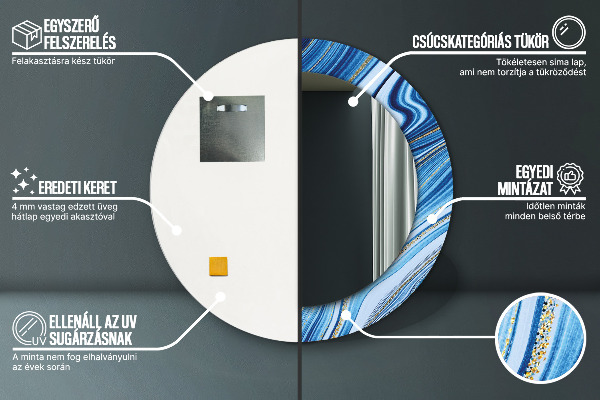 Bedrukte ronde spiegel Blauwe marmering