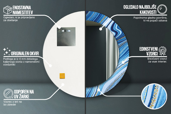 Bedrukte ronde spiegel Blauwe marmering