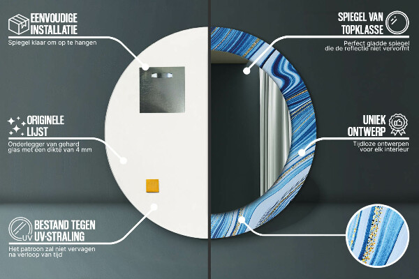 Bedrukte ronde spiegel Blauwe marmering