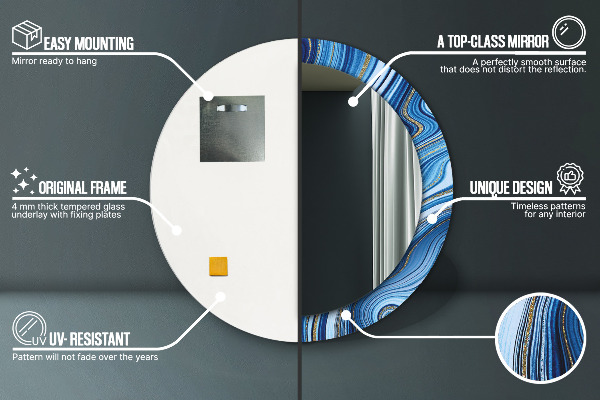 Bedrukte ronde spiegel Blauwe marmering