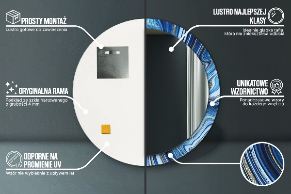 Bedrukte ronde spiegel Blauwe marmering