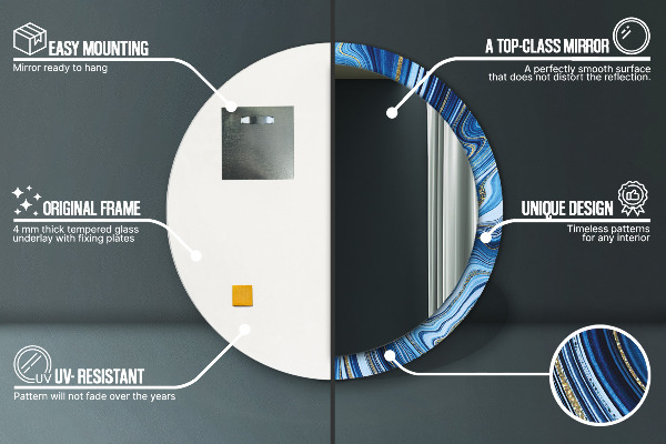 Bedrukte ronde spiegel Blauwe marmering