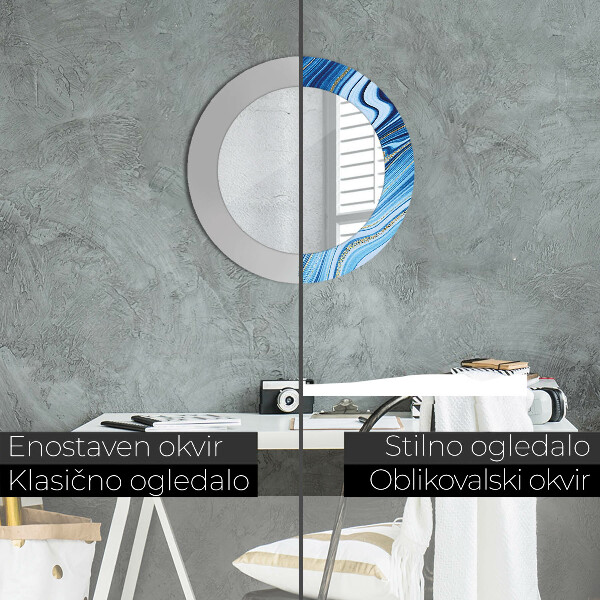 Bedrukte ronde spiegel Blauwe marmering