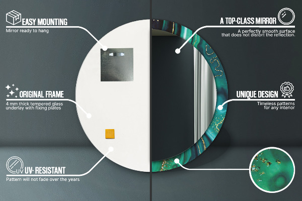 Ronde spiegel met decoratie Smaragd marmer