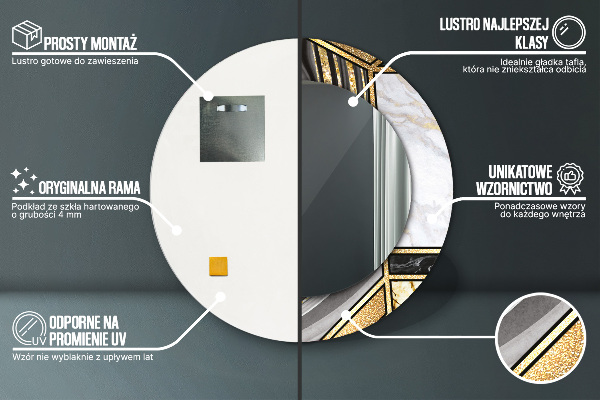 Ronde spiegel met bedrukte lijst Marmeren agaat en goud