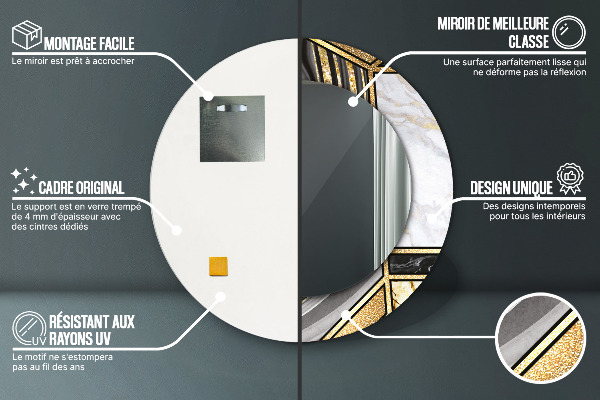 Ronde spiegel met bedrukte lijst Marmeren agaat en goud