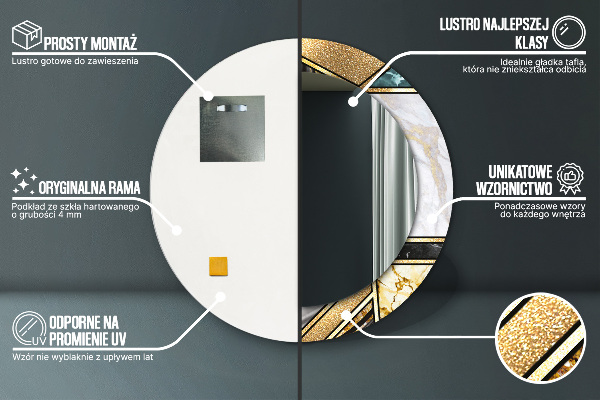 Ronde spiegel met bedrukte lijst Marmeren agaat en goud