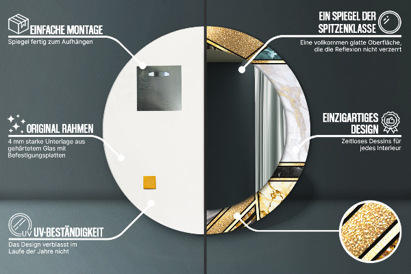 Ronde spiegel met bedrukte lijst Marmeren agaat en goud