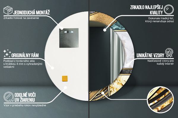Ronde spiegel met bedrukte lijst Marmeren agaat en goud