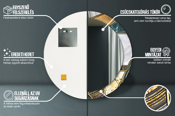 Ronde spiegel met bedrukte lijst Marmeren agaat en goud