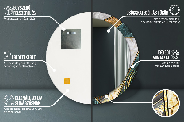 Ronde spiegel met bedrukte lijst Marmeren agaat en goud
