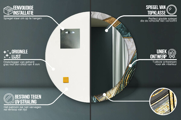 Ronde spiegel met bedrukte lijst Marmeren agaat en goud