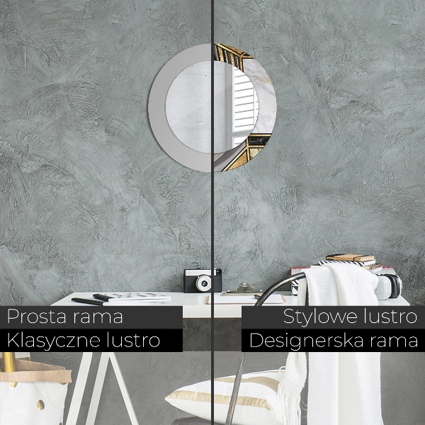 Ronde spiegel met bedrukte lijst Marmeren agaat en goud