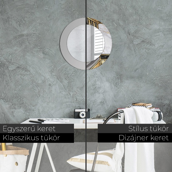 Ronde spiegel met bedrukte lijst Marmeren agaat en goud