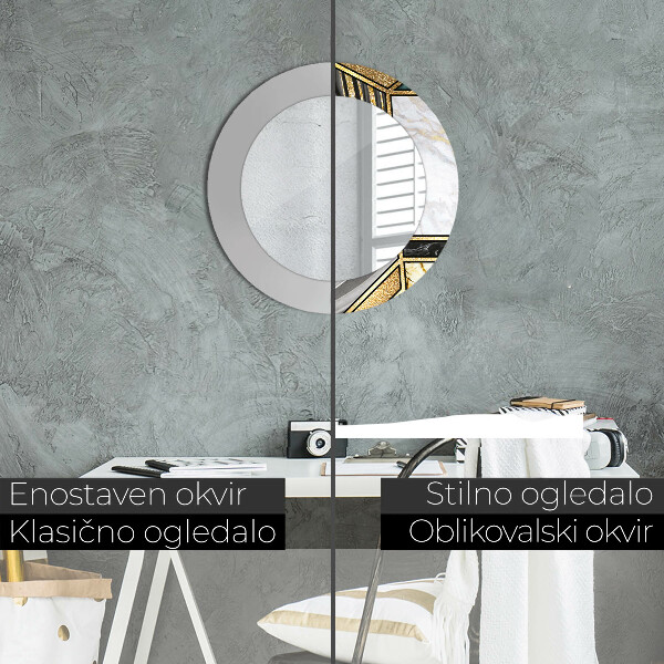 Ronde spiegel met bedrukte lijst Marmeren agaat en goud