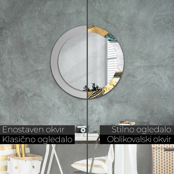 Ronde spiegel met bedrukte lijst Marmeren agaat en goud