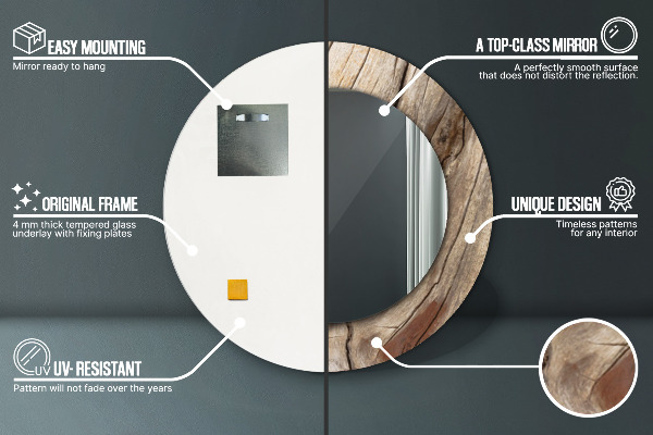 Bedrukte ronde spiegel Gebarsten hout