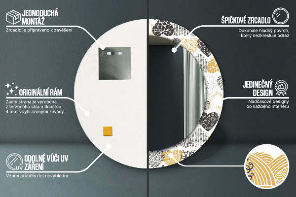 Ronde spiegel met bedrukte lijst Doodle harten