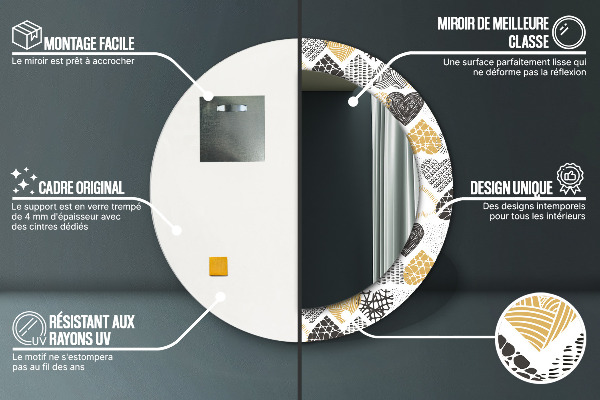 Ronde spiegel met bedrukte lijst Doodle harten