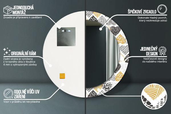 Ronde spiegel met bedrukte lijst Doodle harten