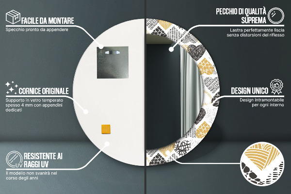 Ronde spiegel met bedrukte lijst Doodle harten
