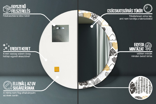 Ronde spiegel met bedrukte lijst Doodle harten