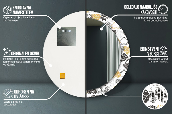 Ronde spiegel met bedrukte lijst Doodle harten