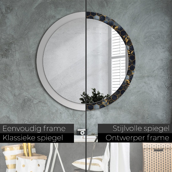 Ronde wandspiegel met print Marmeren zeshoek