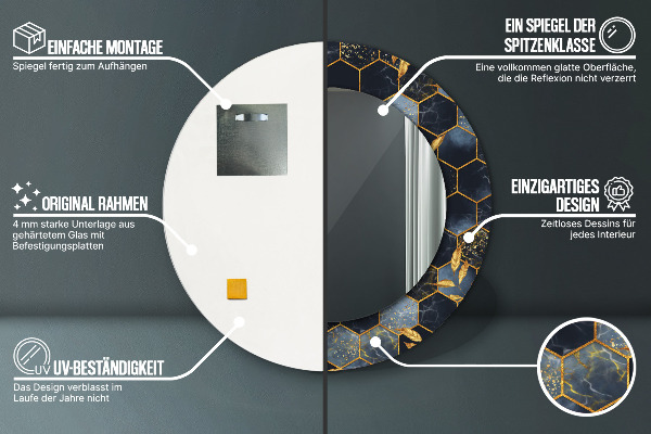 Ronde wandspiegel met print Marmeren zeshoek