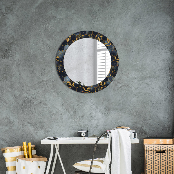 Ronde wandspiegel met print Marmeren zeshoek