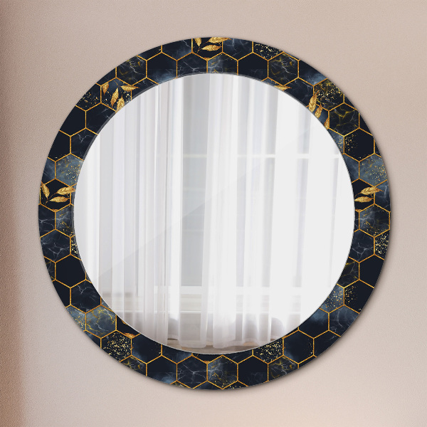 Ronde wandspiegel met print Marmeren zeshoek