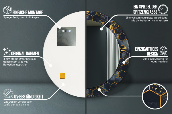 Ronde wandspiegel met print Marmeren zeshoek