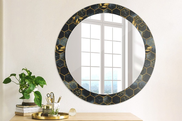 Ronde wandspiegel met print Marmeren zeshoek