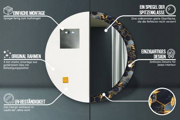 Ronde wandspiegel met print Marmeren zeshoek