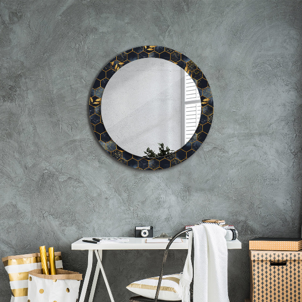Ronde wandspiegel met print Marmeren zeshoek