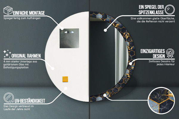 Ronde wandspiegel met print Marmeren zeshoek