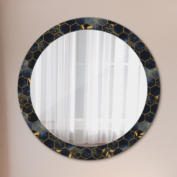 Ronde wandspiegel met print Marmeren zeshoek