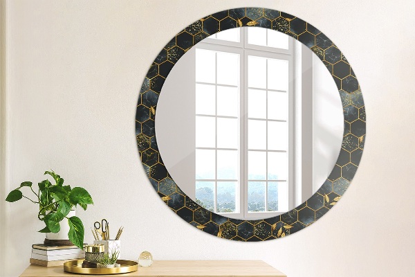 Ronde wandspiegel met print Marmeren zeshoek