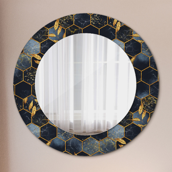 Ronde wandspiegel met print Marmeren zeshoek